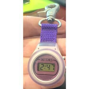 Unisex 40mm Gray Nelsonic Skeches Clip On Watch, Purple Canvas Strap, Digital